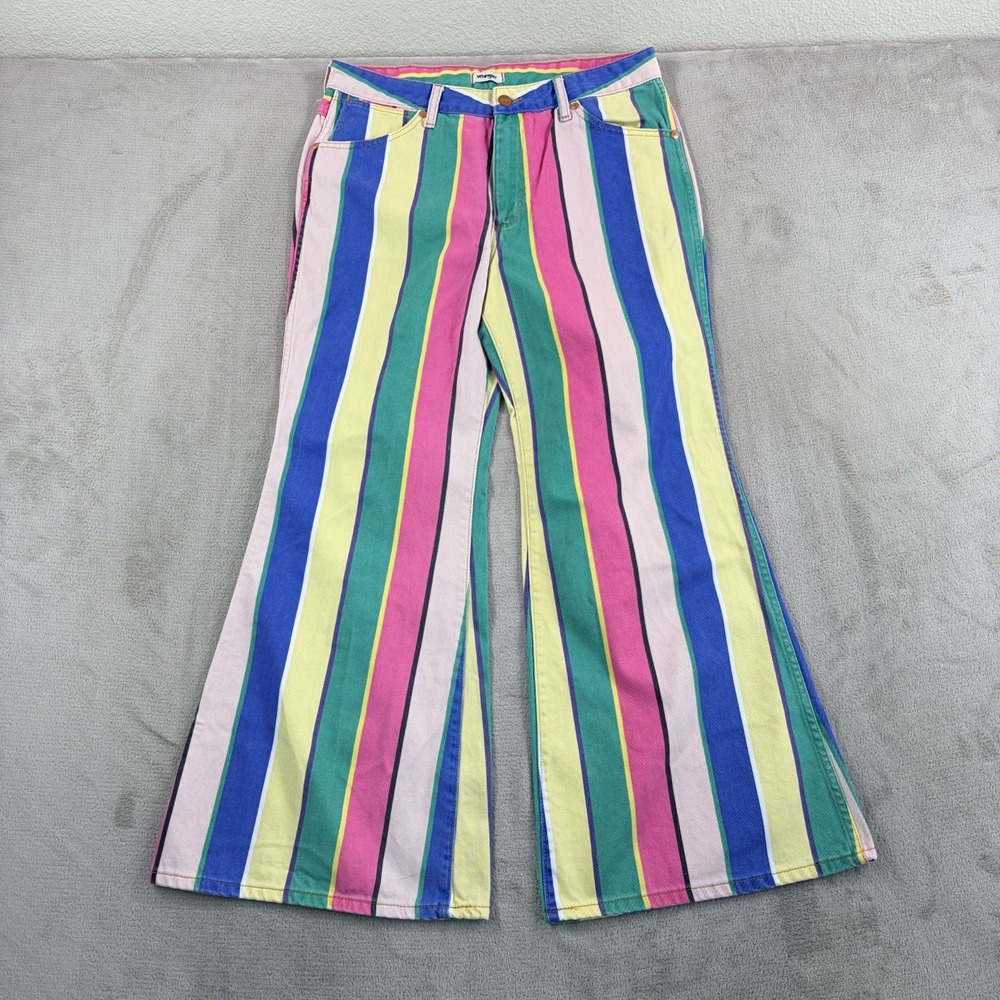 Wrangler Wanderer 622 High Rise Flare Jeans Multicolor Striped Women Fits 33x29
